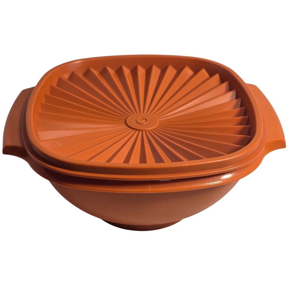 Vintage Tupperware Servalier Bowl with Sunburst Lid Orange 838-4 Retro Kitchen